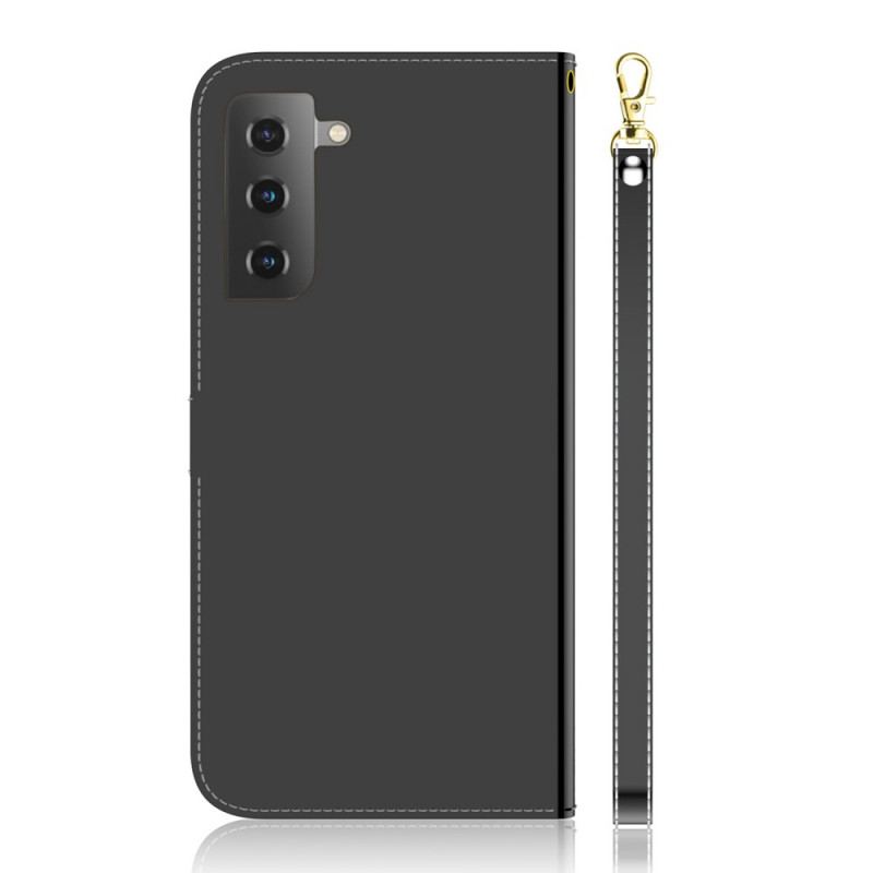 Capa De Couro Para Samsung Galaxy S22 5G Capa De Espelho De Couro Sintético