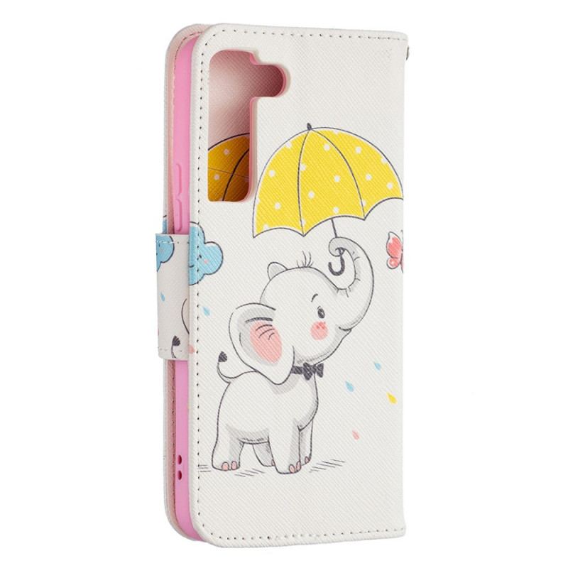 Capa Em Pele Para Samsung Galaxy S22 5G Elefante Bébé