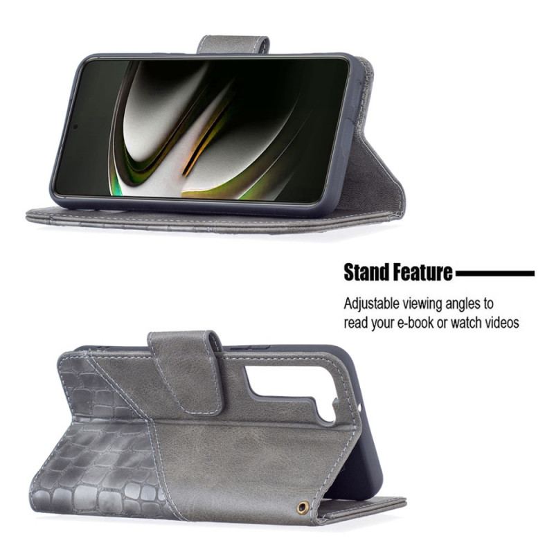 Capa Flip Para Samsung Galaxy S22 5G Efeito Clássico De Pele De Crocodilo