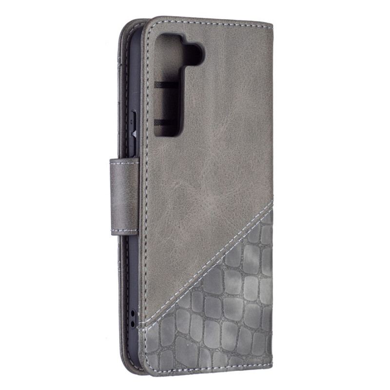 Capa Flip Para Samsung Galaxy S22 5G Efeito Clássico De Pele De Crocodilo