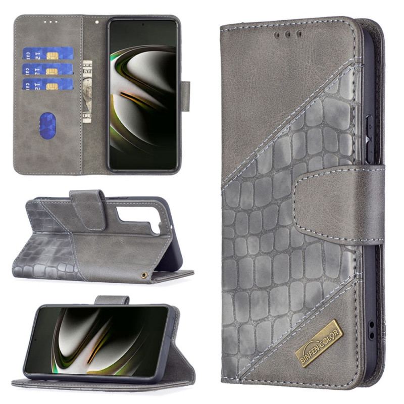Capa Flip Para Samsung Galaxy S22 5G Efeito Clássico De Pele De Crocodilo