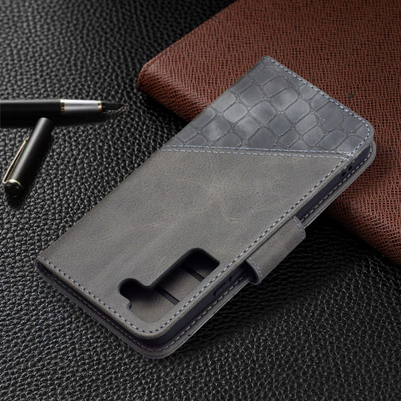 Capa Flip Para Samsung Galaxy S22 5G Efeito Clássico De Pele De Crocodilo