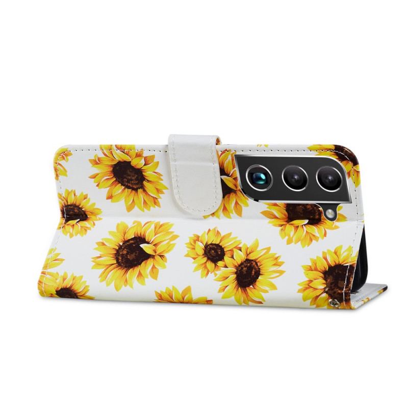 Capa Flip Para Samsung Galaxy S22 5G Girassóis