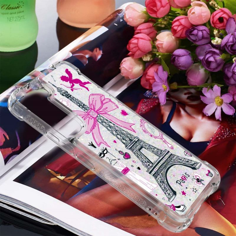Capa Para Samsung Galaxy S22 5G As Lantejoulas Da Torre Eiffel