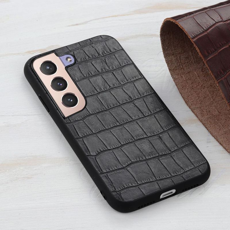 Capa Para Samsung Galaxy S22 5G Couro Genuíno Com Textura De Crocodilo