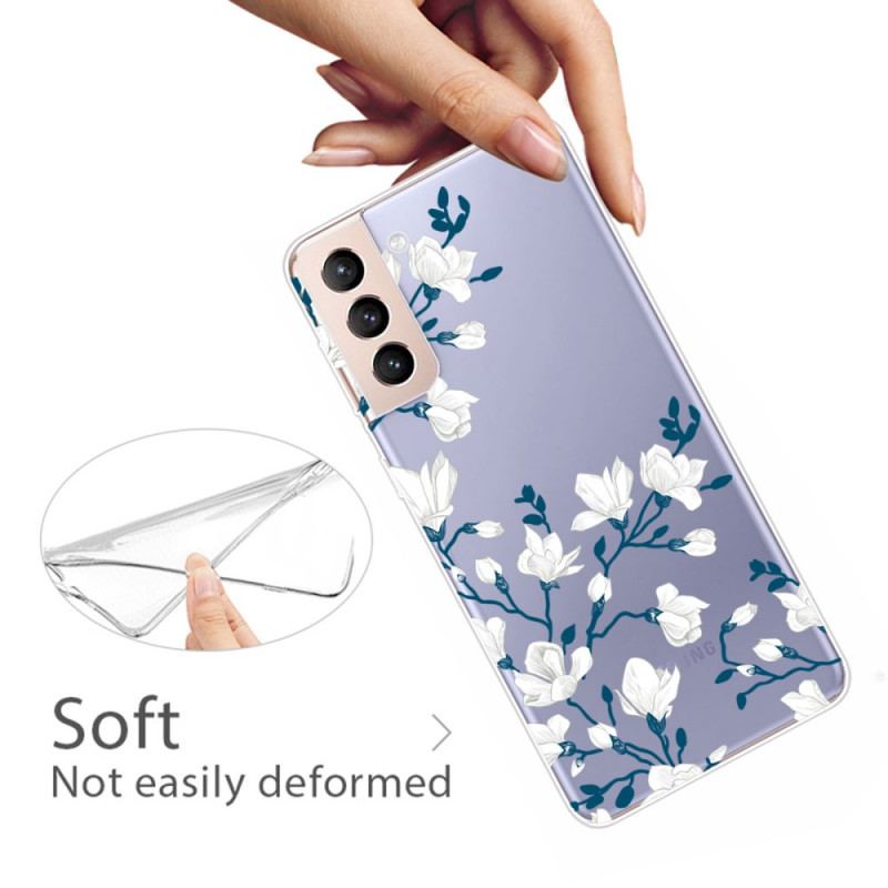 Capa Para Samsung Galaxy S22 5G Flores Brancas Sem Costura