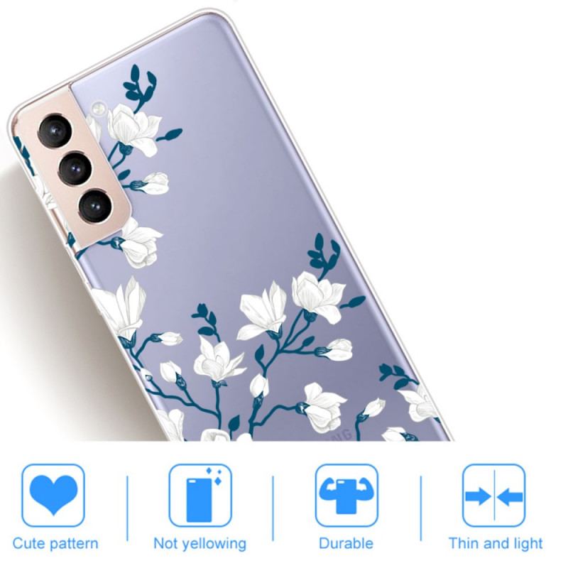 Capa Para Samsung Galaxy S22 5G Flores Brancas Sem Costura