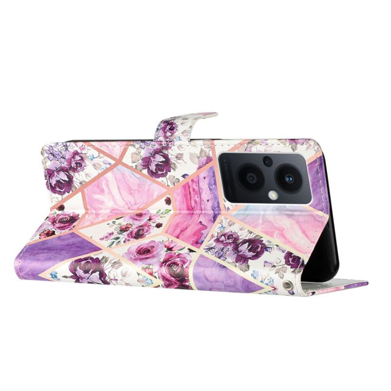 Capa De Couro Para Oppo Reno 8 Lite De Cordão Tira De Mármore