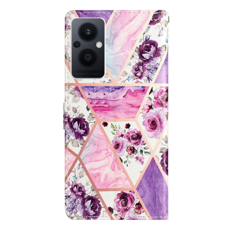 Capa De Couro Para Oppo Reno 8 Lite De Cordão Tira De Mármore