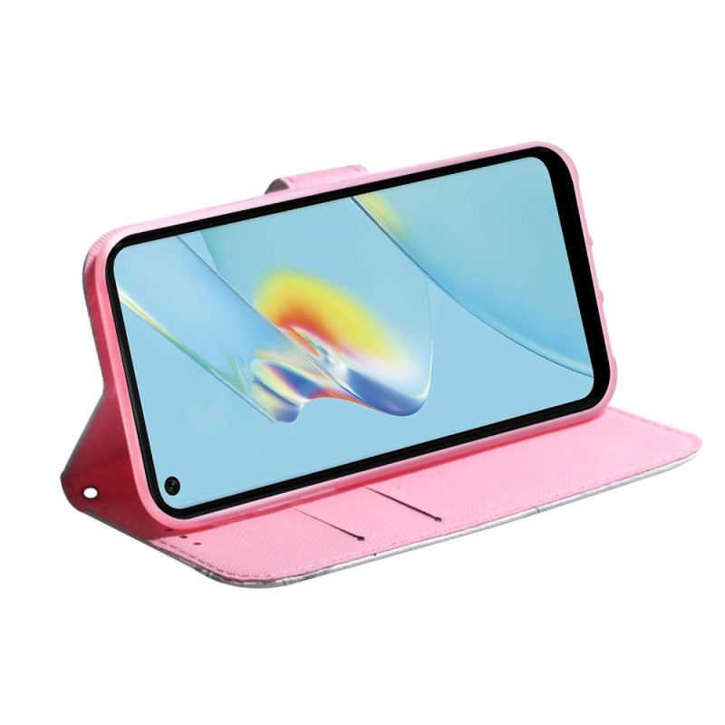 Capa De Couro Para Oppo Reno 8 Lite Flor Rosa