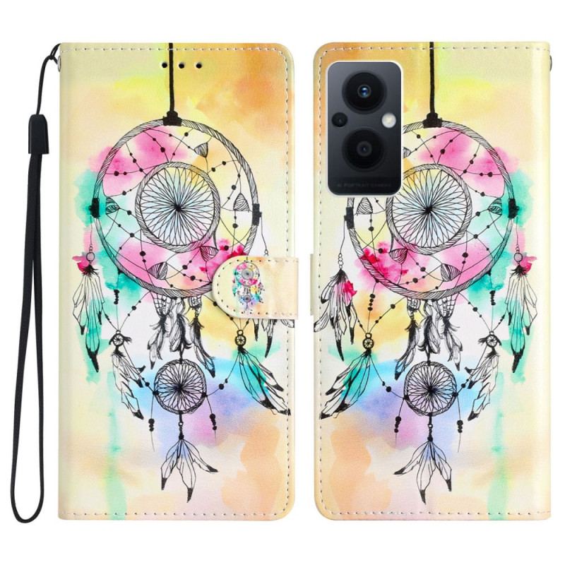 Capa Flip Para Oppo Reno 8 Lite De Cordão Correia Apanhador De Sonhos