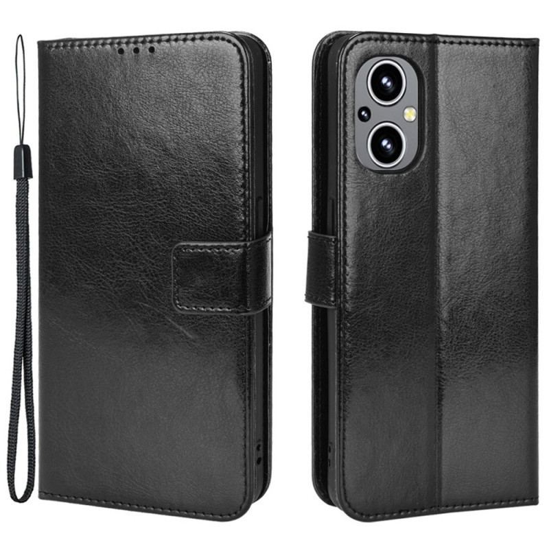 Capa Flip Para Oppo Reno 8 Lite De Cordão Correia Chamativa De Couro Falso