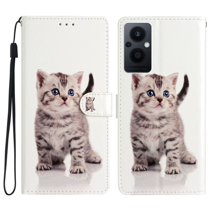 Capa Flip Para Oppo Reno 8 Lite De Cordão Gatinho Strappy