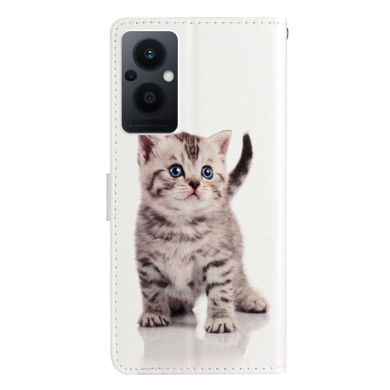 Capa Flip Para Oppo Reno 8 Lite De Cordão Gatinho Strappy