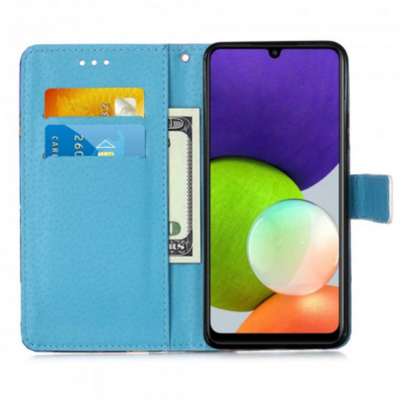 Capa De Couro Para Samsung Galaxy A22 De Cordão Correia Borboleta Torre Eiffel