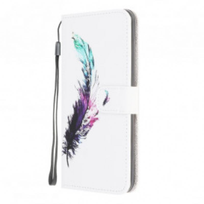 Capa De Couro Para Samsung Galaxy A22 De Cordão Pena Com Cordão