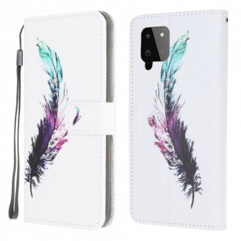 Capa De Couro Para Samsung Galaxy A22 De Cordão Pena Com Cordão