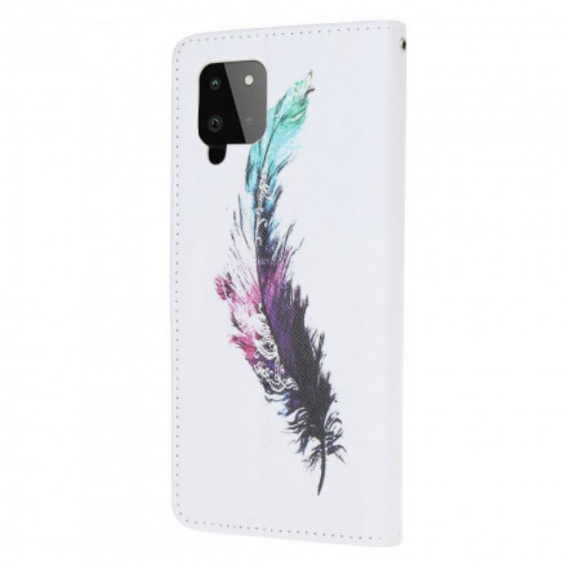 Capa De Couro Para Samsung Galaxy A22 De Cordão Pena Com Cordão