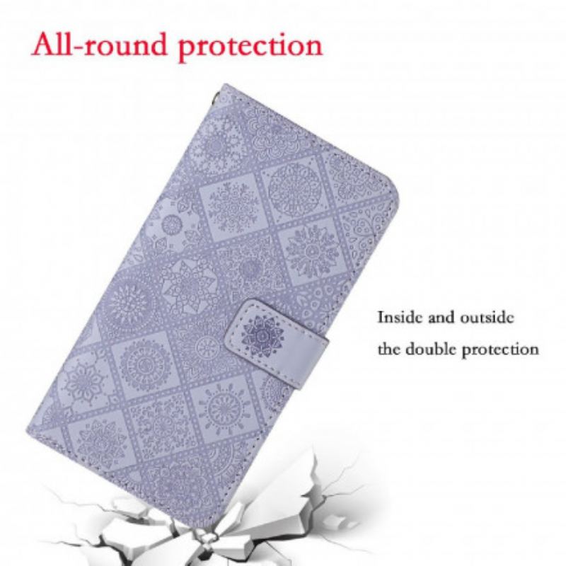 Capa De Couro Para Samsung Galaxy A22 Padrão De Tapeçaria