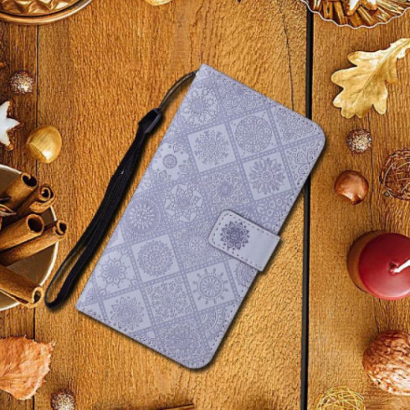 Capa De Couro Para Samsung Galaxy A22 Padrão De Tapeçaria