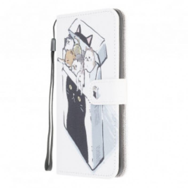Capa Em Pele Para Samsung Galaxy A22 De Cordão Gatos De Entrega Com Tangas