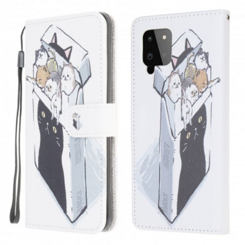 Capa Em Pele Para Samsung Galaxy A22 De Cordão Gatos De Entrega Com Tangas