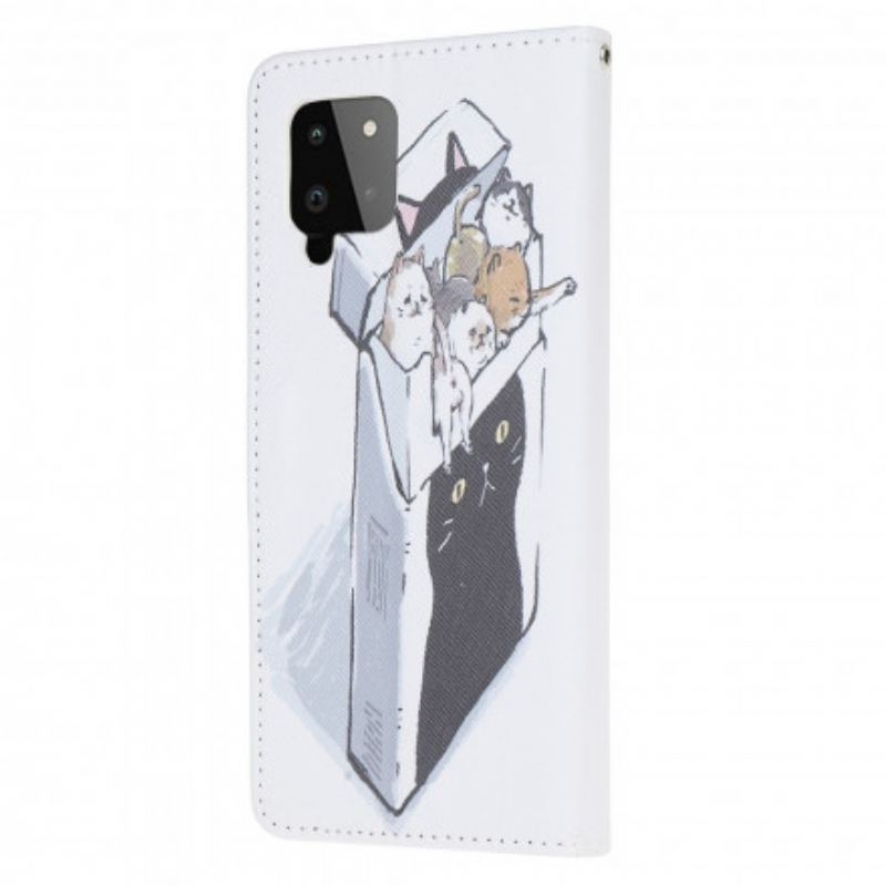 Capa Em Pele Para Samsung Galaxy A22 De Cordão Gatos De Entrega Com Tangas