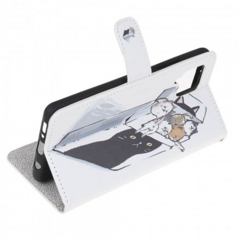 Capa Em Pele Para Samsung Galaxy A22 De Cordão Gatos De Entrega Com Tangas