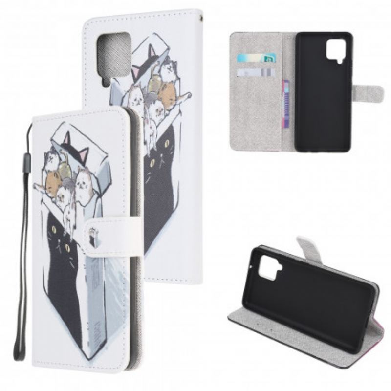 Capa Em Pele Para Samsung Galaxy A22 De Cordão Gatos De Entrega Com Tangas