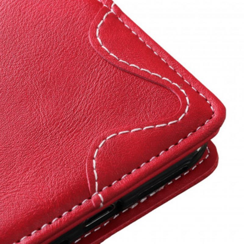 Capa Flip Para Samsung Galaxy A22 Botão Artístico E Costuras