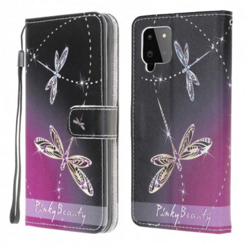 Capa Flip Para Samsung Galaxy A22 De Cordão Libélulas Strappy