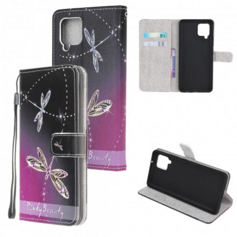 Capa Flip Para Samsung Galaxy A22 De Cordão Libélulas Strappy