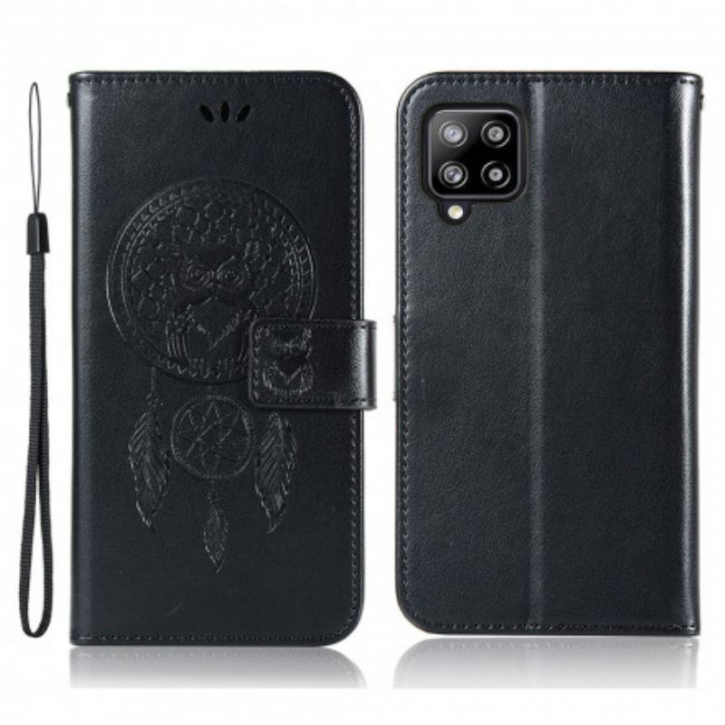 Capa Flip Para Samsung Galaxy A22 Coruja Apanhador De Sonhos Efeito Couro