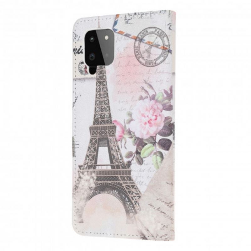 Capa Flip Para Samsung Galaxy A22 Torre Eiffel Retrô