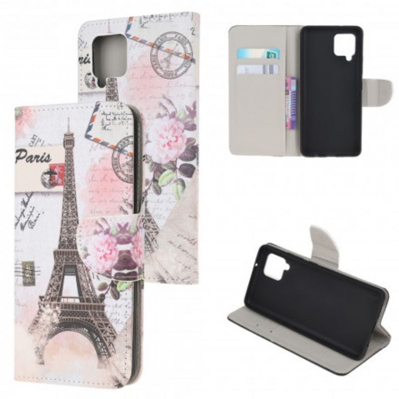 Capa Flip Para Samsung Galaxy A22 Torre Eiffel Retrô