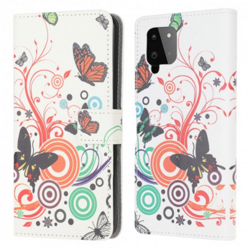 Capa Folio Para Samsung Galaxy A22 Borboletas E Flores