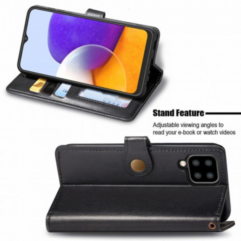 Capa Folio Para Samsung Galaxy A22 Couro Falso E Fecho Vintage