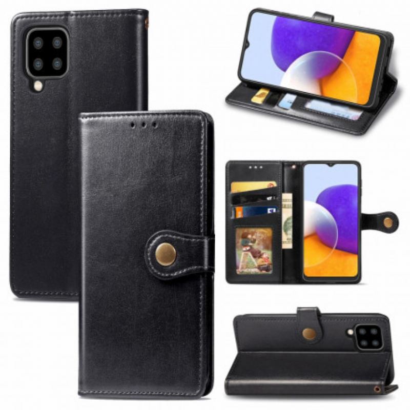 Capa Folio Para Samsung Galaxy A22 Couro Falso E Fecho Vintage
