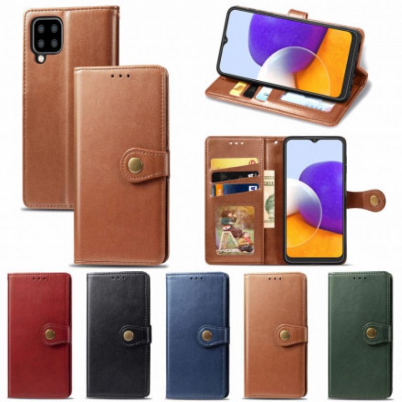 Capa Folio Para Samsung Galaxy A22 Couro Falso E Fecho Vintage
