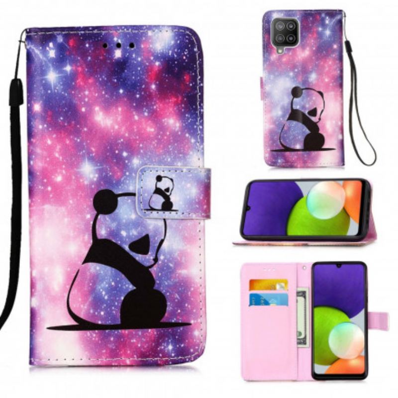 Capa Folio Para Samsung Galaxy A22 Galáxia Panda