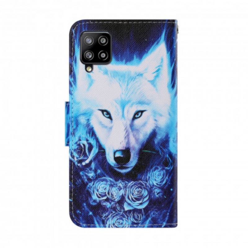 Capa Folio Para Samsung Galaxy A22 Lobo Branco