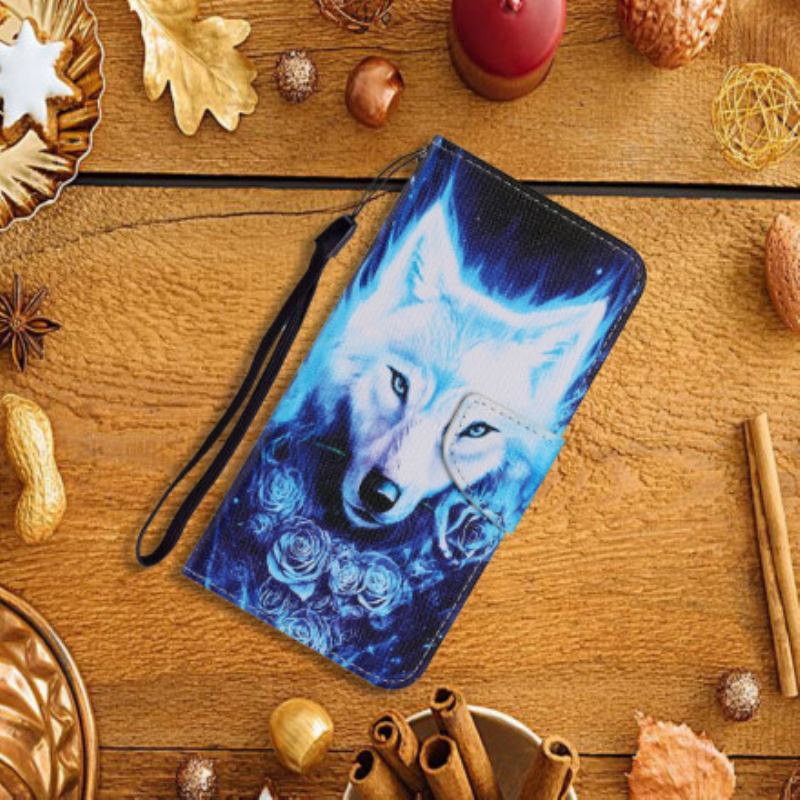 Capa Folio Para Samsung Galaxy A22 Lobo Branco