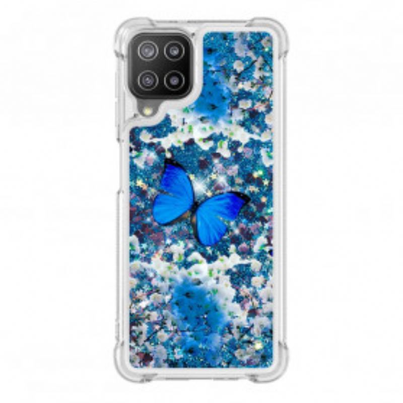 Capa Para Samsung Galaxy A22 Borboletas Azuis Brilhantes