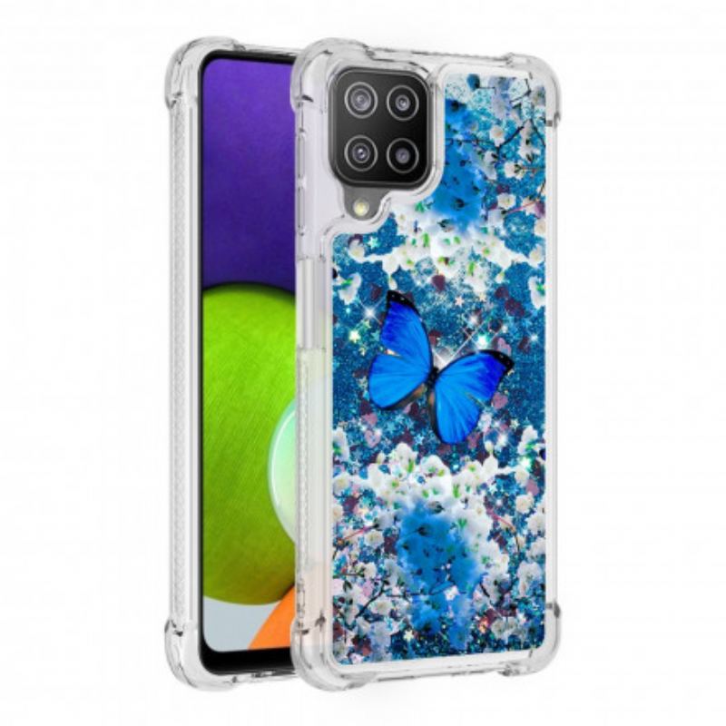 Capa Para Samsung Galaxy A22 Borboletas Azuis Brilhantes