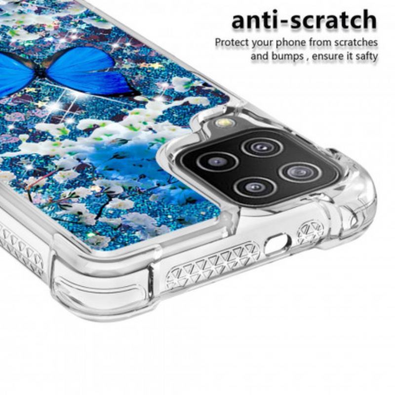Capa Para Samsung Galaxy A22 Borboletas Azuis Brilhantes