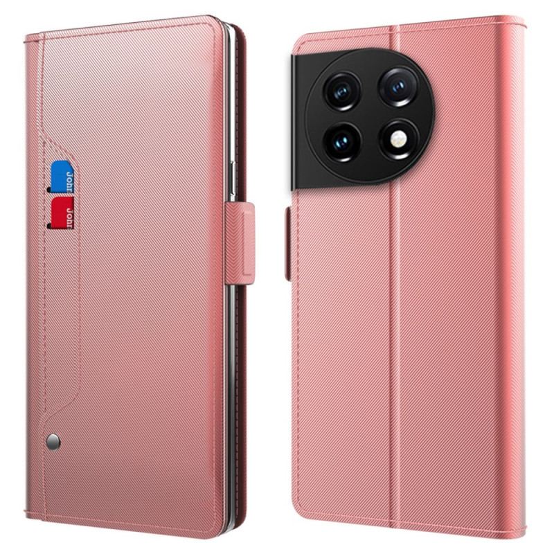 Capa De Couro Para OnePlus 11 5G Espelho Removível E Porta-cartões