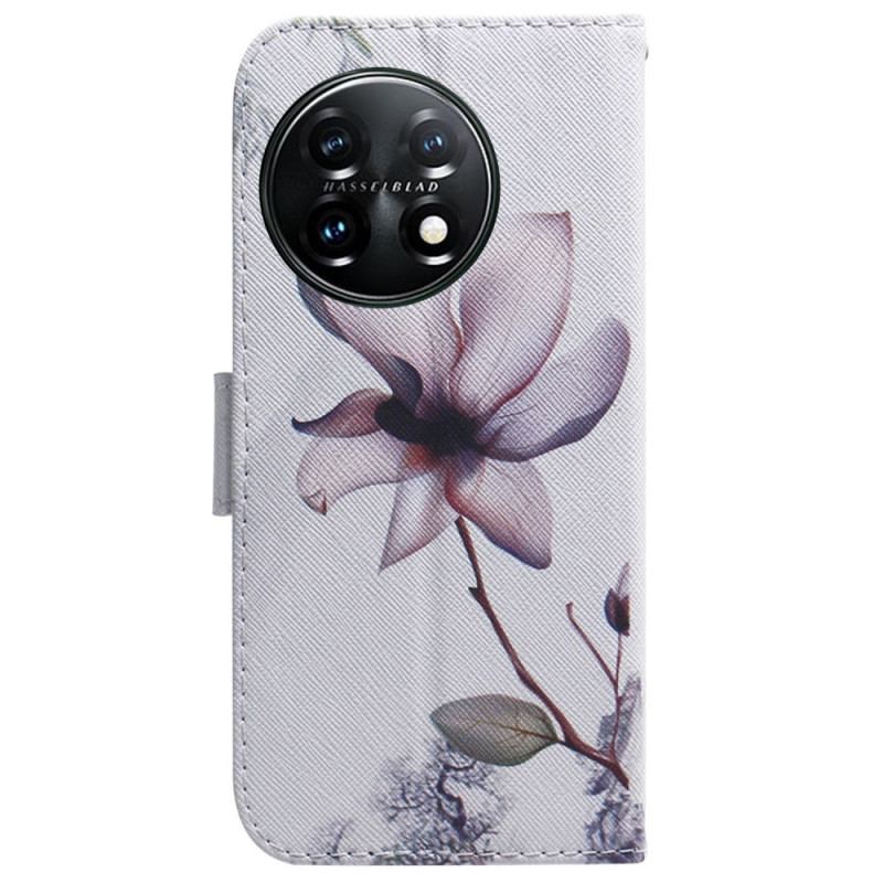 Capa De Couro Para OnePlus 11 5G Flor Rosa Empoeirado