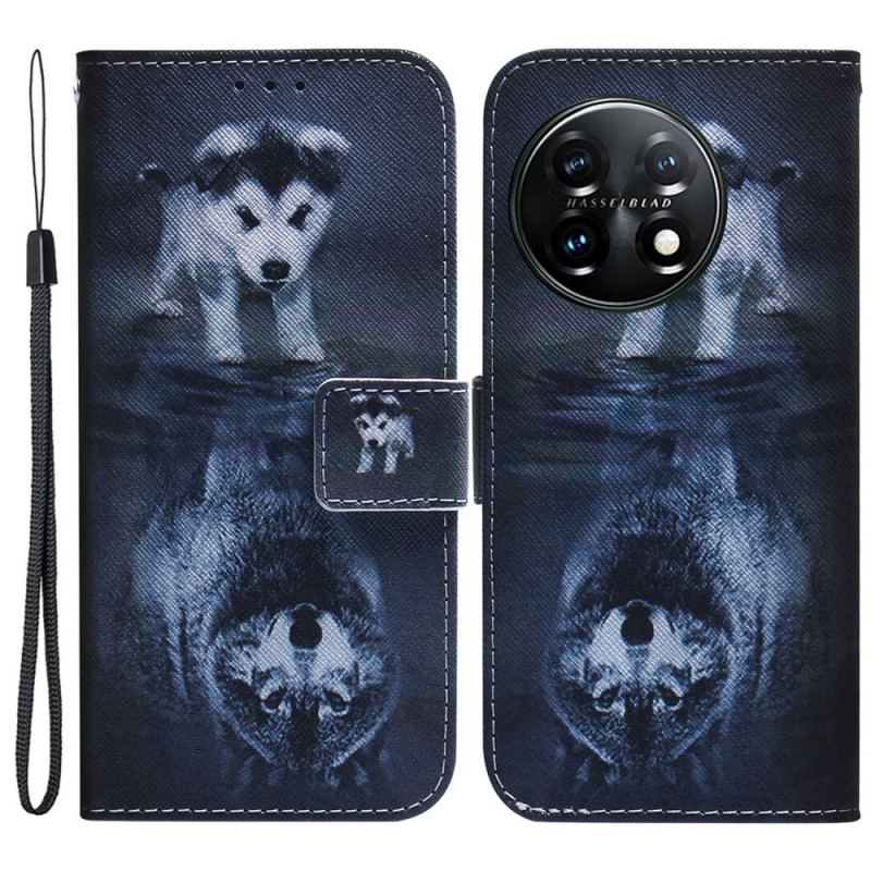 Capa Flip Para OnePlus 11 5G Reflexo De Cachorro