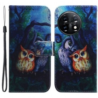 Capa Folio Para OnePlus 11 5G Pintura De Corujas