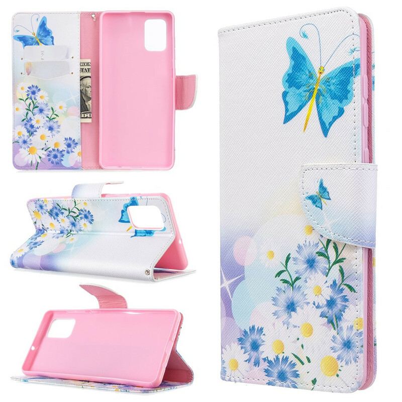 Capa De Couro Para Samsung Galaxy A71 Borboletas E Flores Pintadas